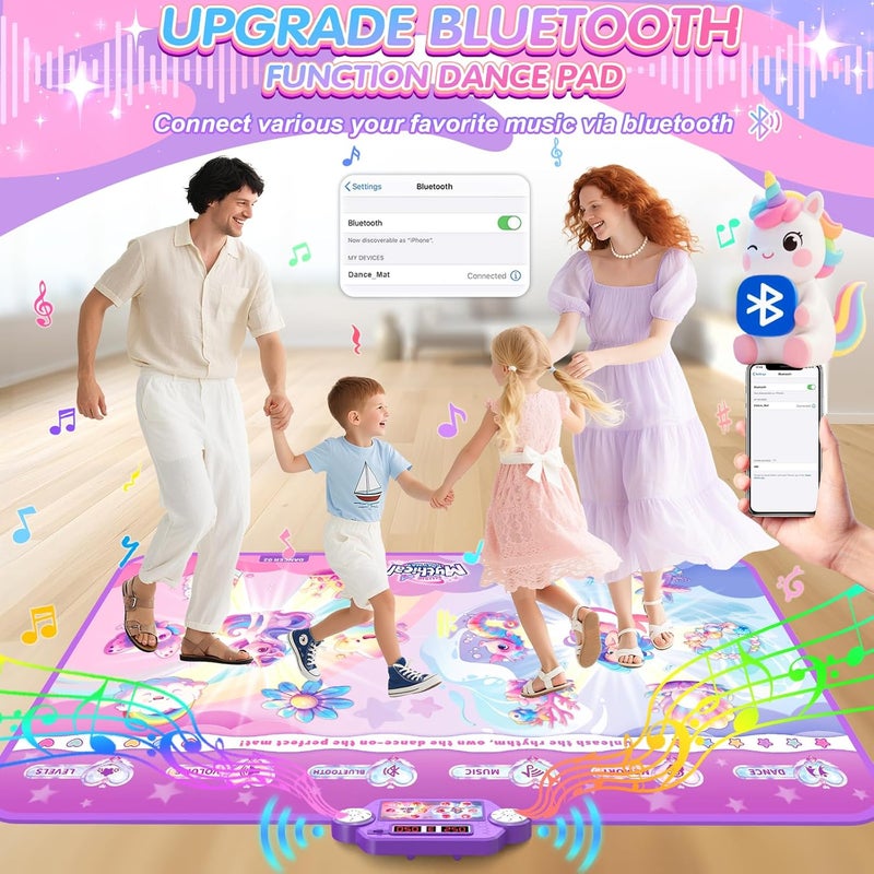 MUZREES Extra Large Mermaid&Unicorn Dance Mat for Kids, Light-up 12-Button Dancing Mat with Wireless Bluetooth, Pink Dance Pad Christmas Birthday Gifts Ideas Toys for Girls Kid Ages 4-8, 8-12 - Image 2